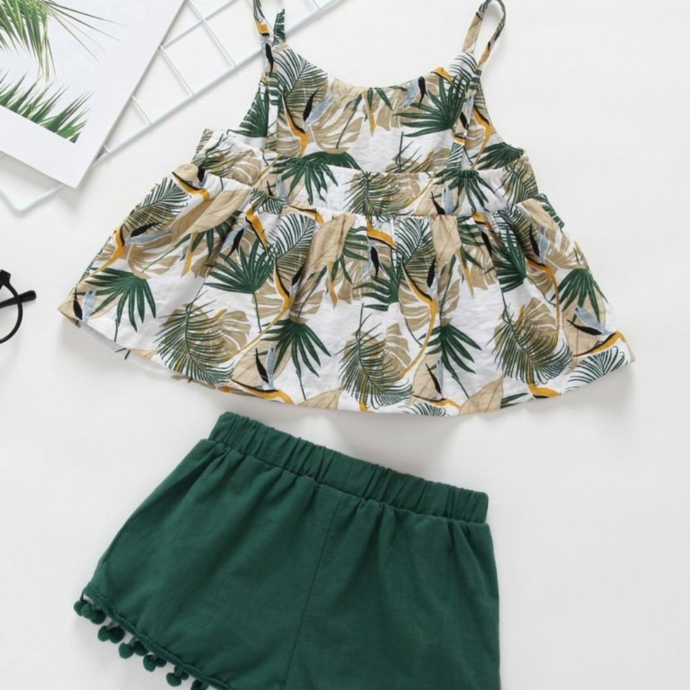 GIRL LEAF PRINT TOP WITH SHORTS